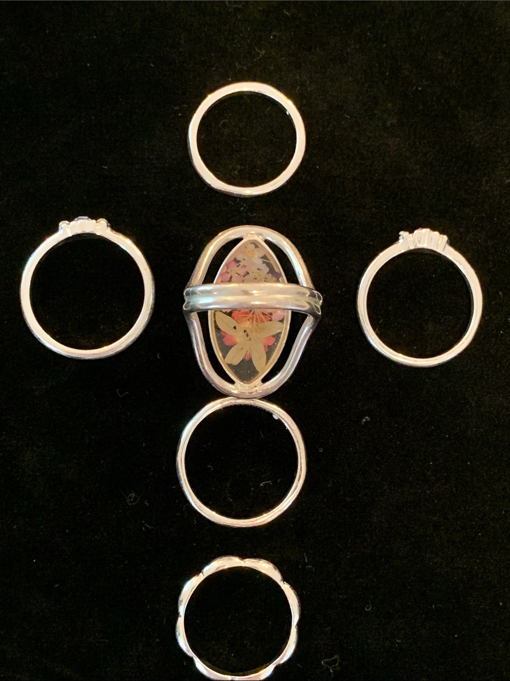 Floral & Stacking Silver Rings - Picture 5 of 7